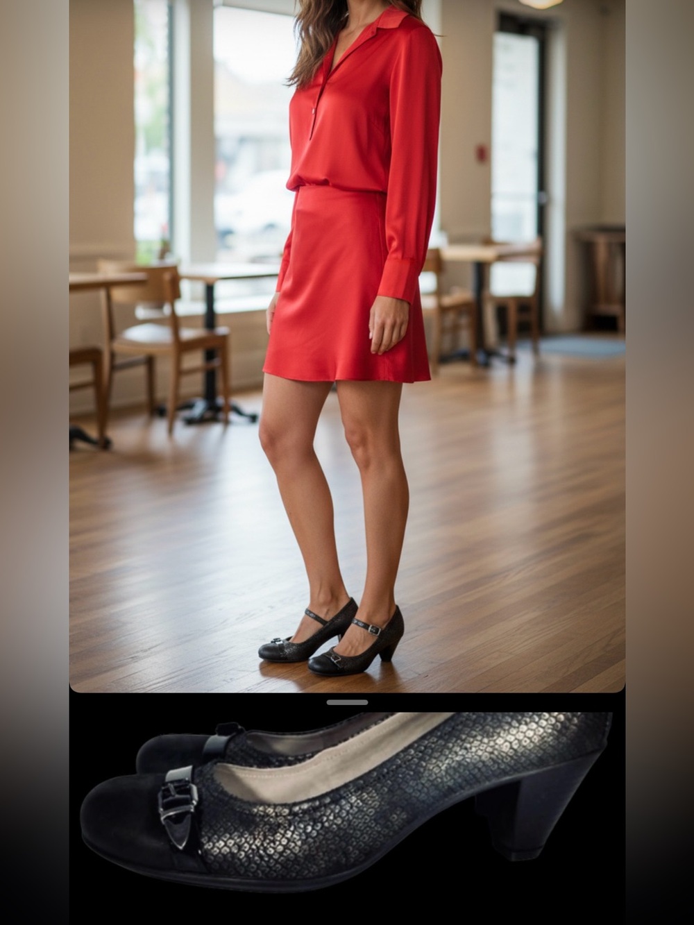 Ecco Black Real Leather Snake-Texture Mid Heel Pumps retail $180